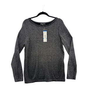 Jones New York Womens Knitted Blouse Black Gray Marled Long Sleeve Scoop Neck XL